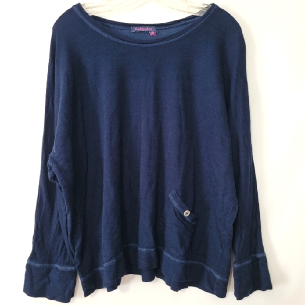 Fresh Prouduce Boxy Blue Ribbed Oversized Pullover Top One Size Fits Most